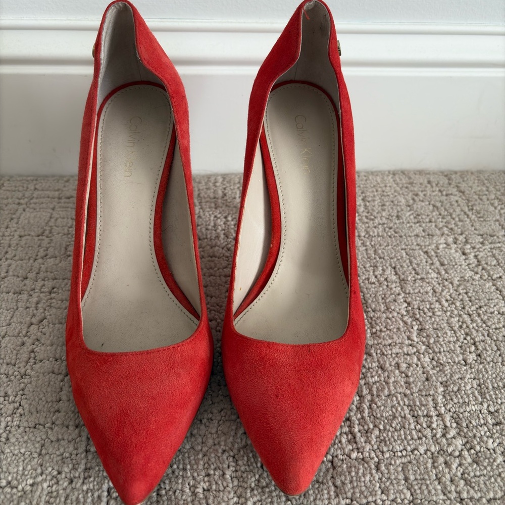 Calvin Klein Red Stiletto Heels Suede